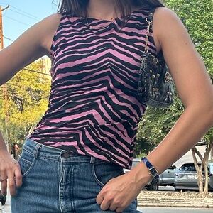 Y2K Pink and Black Zebra Print Women's Top
